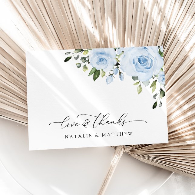 Dusty Blue Flowers, Greenery, Boho, Floral Wedding Thank You Card (Creator Uploaded)