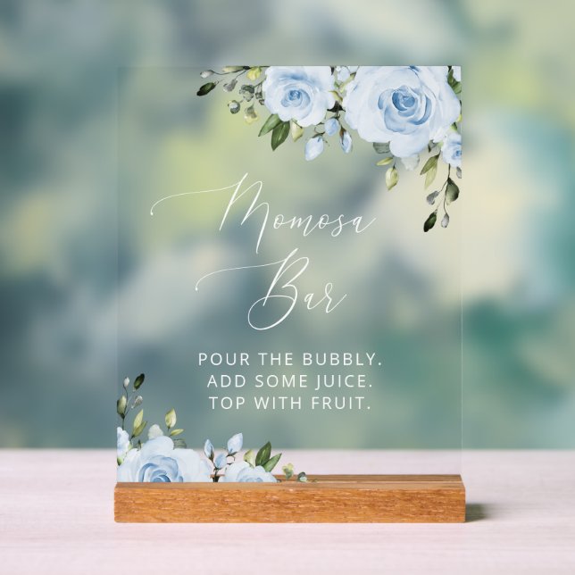 Dusty Blue Flowers, Greenery, Boho, Momosa Bar Acrylic Sign (Neutral)