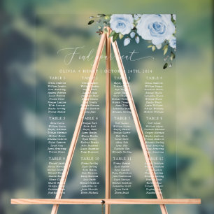 Dusty Blue Flowers, Greenery, Boho, Seating Chart