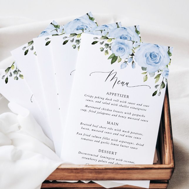 Dusty Blue Flowers, Greenery, Bridal Shower Menu (Creator Uploaded)