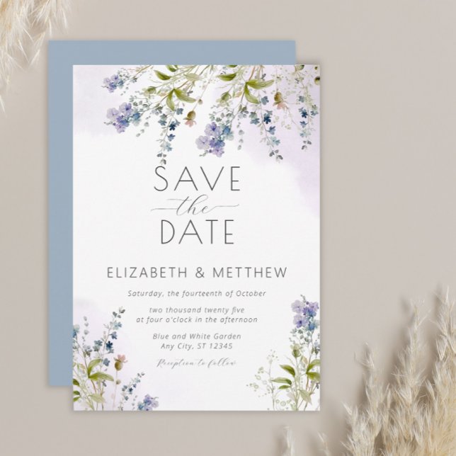 Dusty Blue Flowers Save the Date  Invitation (Creator Uploaded)