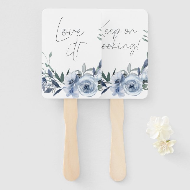 Dusty Blue Flowers Say Yes To The Dress Hand Fan (Front and Back)