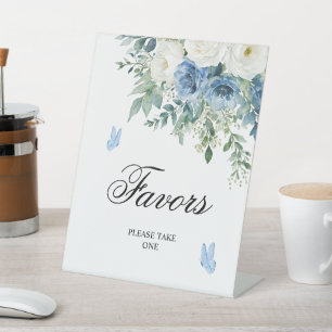 Dusty Blue Flowers Shower Favors Sign
