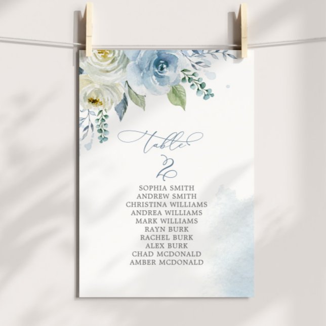 Dusty Blue Flowers Table Number 2 Seating Chart (Creator Uploaded)