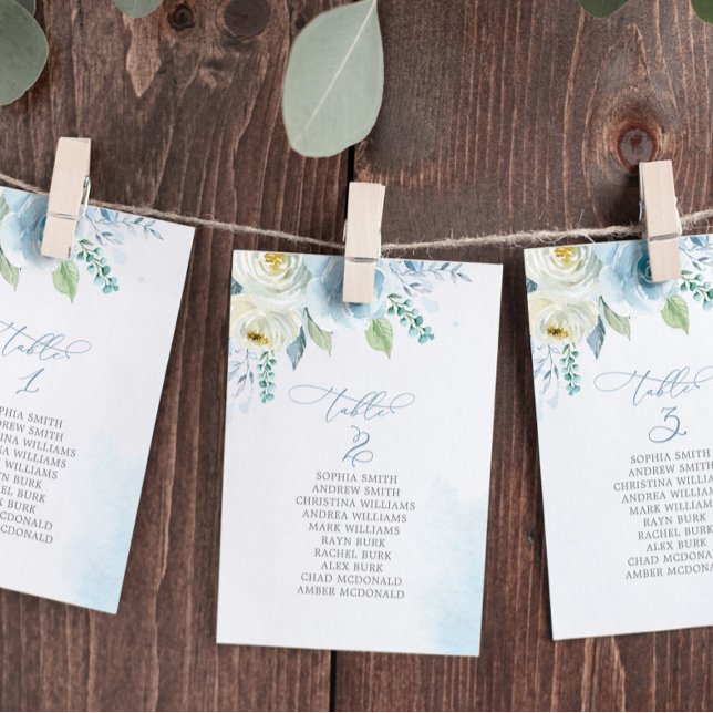 Dusty Blue Flowers Table Number 3 Seating Chart (Creator Uploaded)