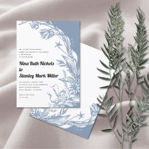 Dusty blue flowers typography floral wedding invitation