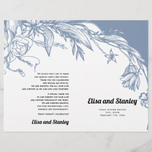Dusty blue flowers typography folded program flyer