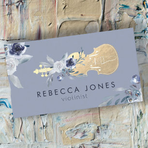 dusty blue flowers violin business card
