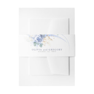 Dusty Blue Flowers Watercolor Invitation Belly Band