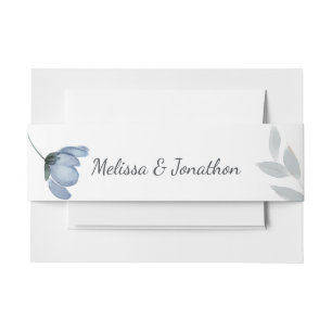 Dusty Blue Flowers Wedding Invitation Belly Band