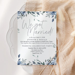 Dusty Blue Flowers Wedding Just Married Invitation