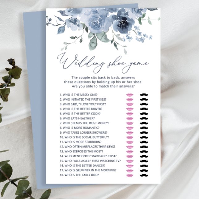 Dusty Blue Flowers Wedding Shoe Game Card (Creator Uploaded)