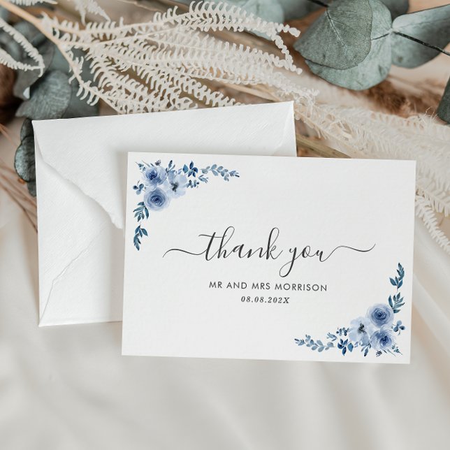 dusty blue flowers wedding thank you card (Creator Uploaded)
