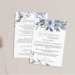 Dusty Blue Flowers Welcome Letter & Itinerary Card