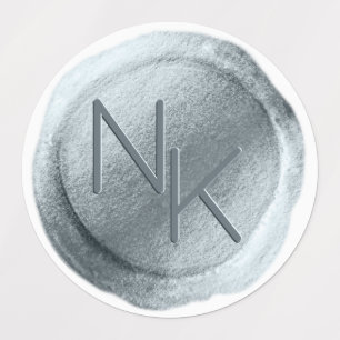 Dusty Blue Foil Wax Seal Initials Wedding Monogram