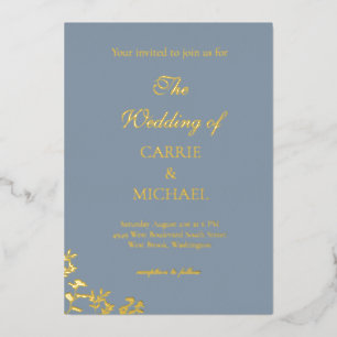 Dusty Blue Foil Wedding Invitation