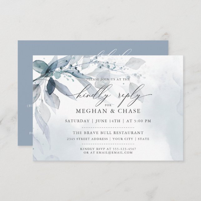 Dusty Blue Foliage CUSTOM RSVP DETAILS Invitation (Front/Back)