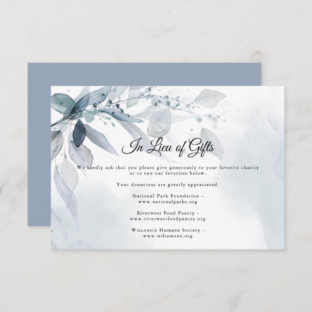 Dusty Blue Foliage Watercolor Gift Request 2 Invitation (Front/Back)