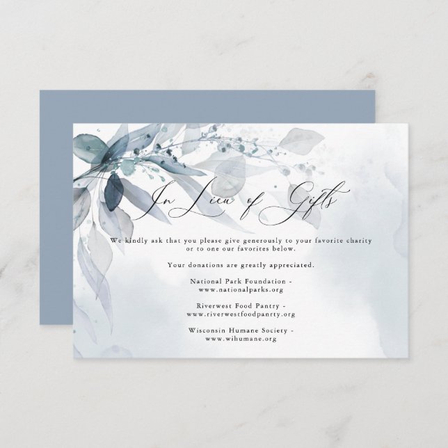 Dusty Blue Foliage Watercolor Gift Request  Invitation (Front/Back)
