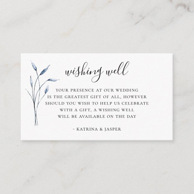 Dusty Blue Foliage Wedding Wishing Well Enclosure Card (Front)