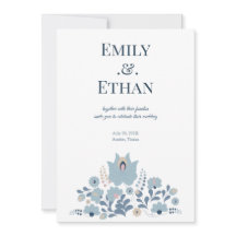 Dusty Blue Folk Floral Wedding Invitation