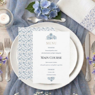 Dusty Blue Folk Floral Wedding Menu