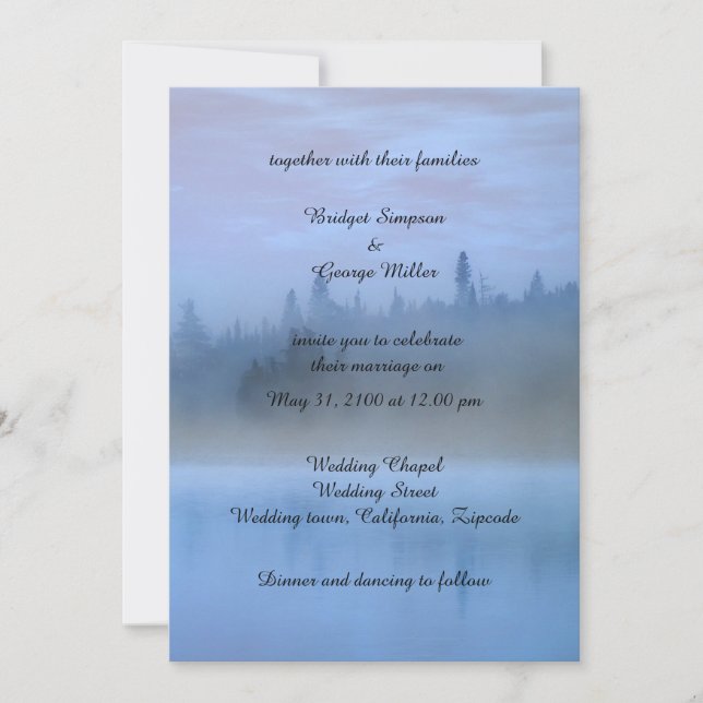 dusty blue forest landscape wedding invitation (Front)