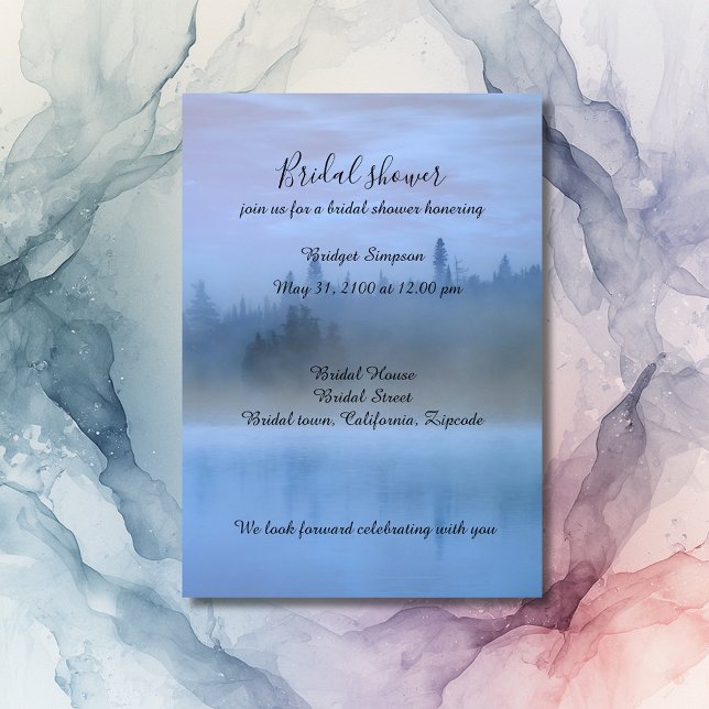 dusty blue forest landscape wedding invitation (Creator Uploaded)