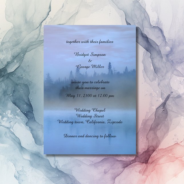 dusty blue forest landscape wedding invitation (Creator Uploaded)