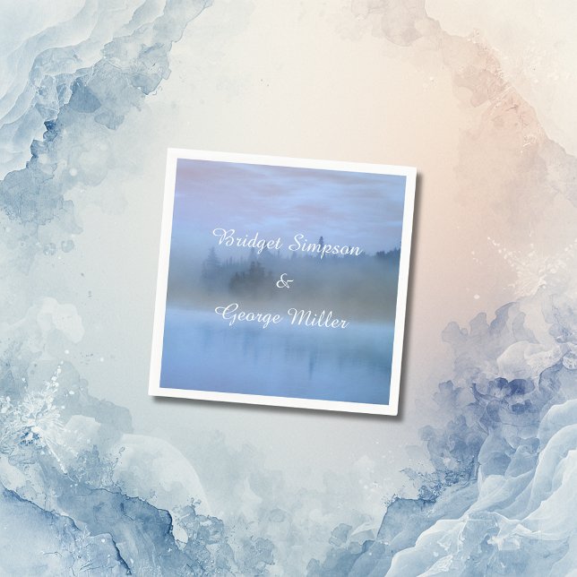 dusty blue forest landscape wedding napkin (Creator Uploaded)