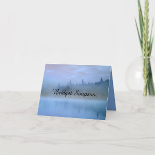 dusty blue forest landscape wedding thank you card