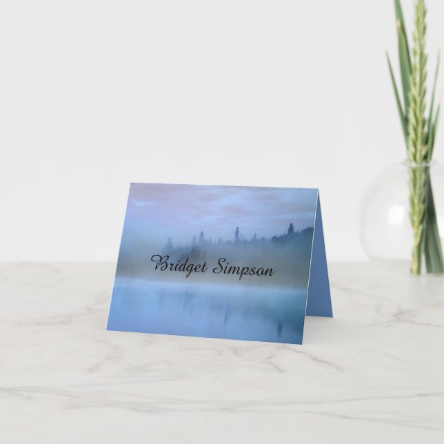 dusty blue forest landscape wedding thank you card (Front)