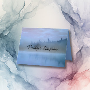 dusty blue forest landscape wedding thank you card