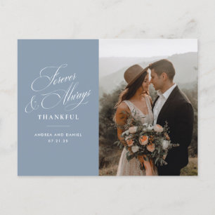 Dusty Blue Forever and Always Wedding Thank You Postcard