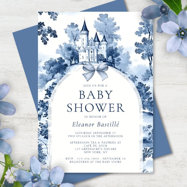 Dusty Blue French Baby Shower  Invitation (Creator Uploaded)