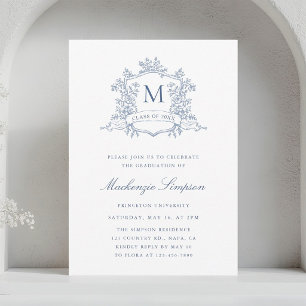 Dusty Blue French Crest Graduation Party  Invitation