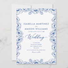 dusty blue french floral garden wedding invite