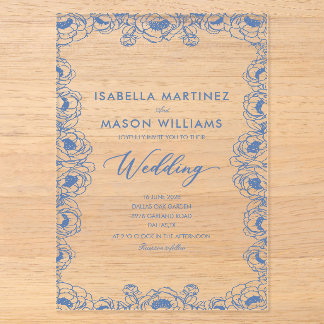 dusty blue french floral garden wedding invite acrylic invitations