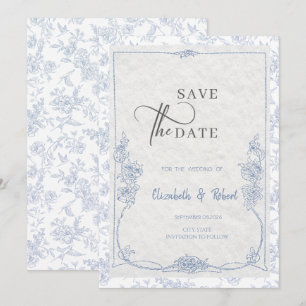  Dusty Blue French Floral Toile Wedding Save The Date