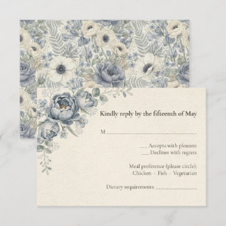 Dusty Blue French Floral Wedding RSVP Card
