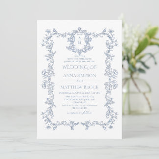 Dusty Blue French Ornate Wedding  Invitation