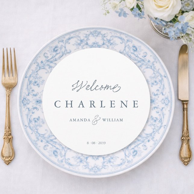 Dusty Blue French Round Wedding Menu Card (Creator Uploaded)