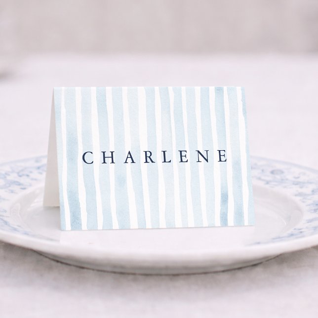 Dusty Blue French Stripe Place Card (Creator Uploaded)