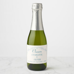Dusty Blue French Toile Mini Champagne Bottle Labe Sparkling Wine Label