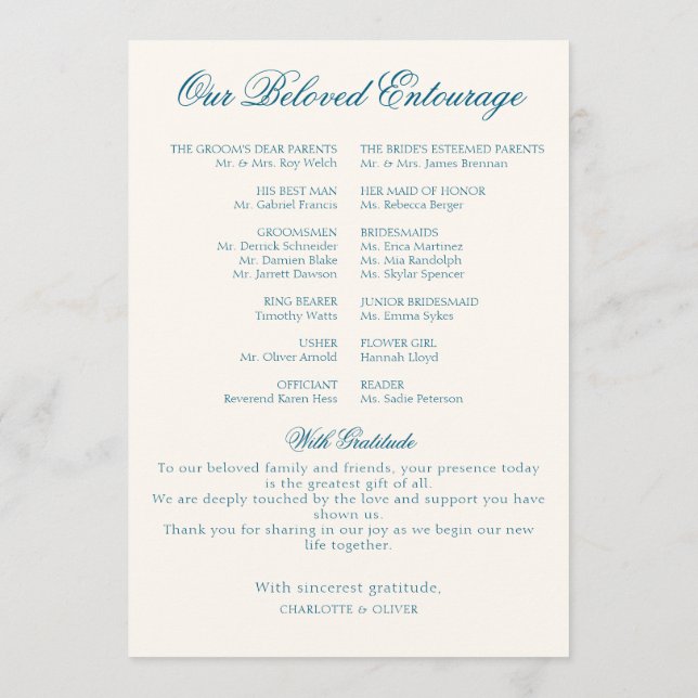Dusty Blue French Toile Wedding Program Stationery Programme (Back)