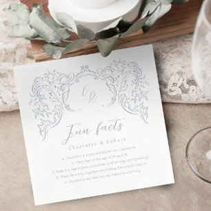 Dusty Blue Fun Facts Vintage Flourish Monogram Napkin