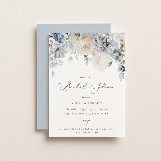 Dusty Blue Garden Floral Bridal Shower Invitation (Creator Uploaded)