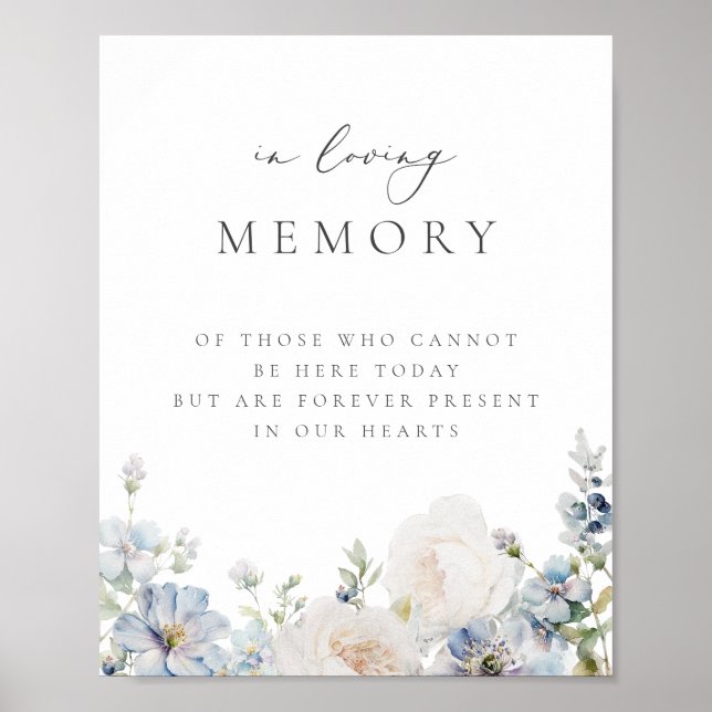Dusty Blue Garden Floral In Memory Poster (Front)