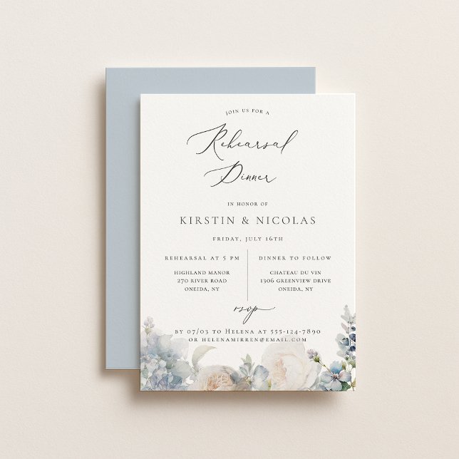 Dusty Blue Garden Floral Rehearsal Dinner Announcement (Creator Uploaded)