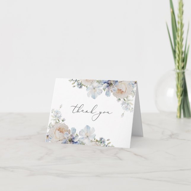 Dusty Blue Garden Floral Thank You Card (Front)